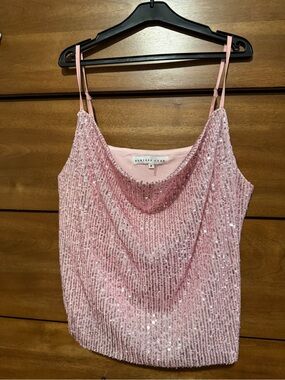Endless Rose Pink Sequin Cami Tank Top Adjustable Straps Size M